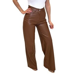 Cognac vegan leather wide leg pant